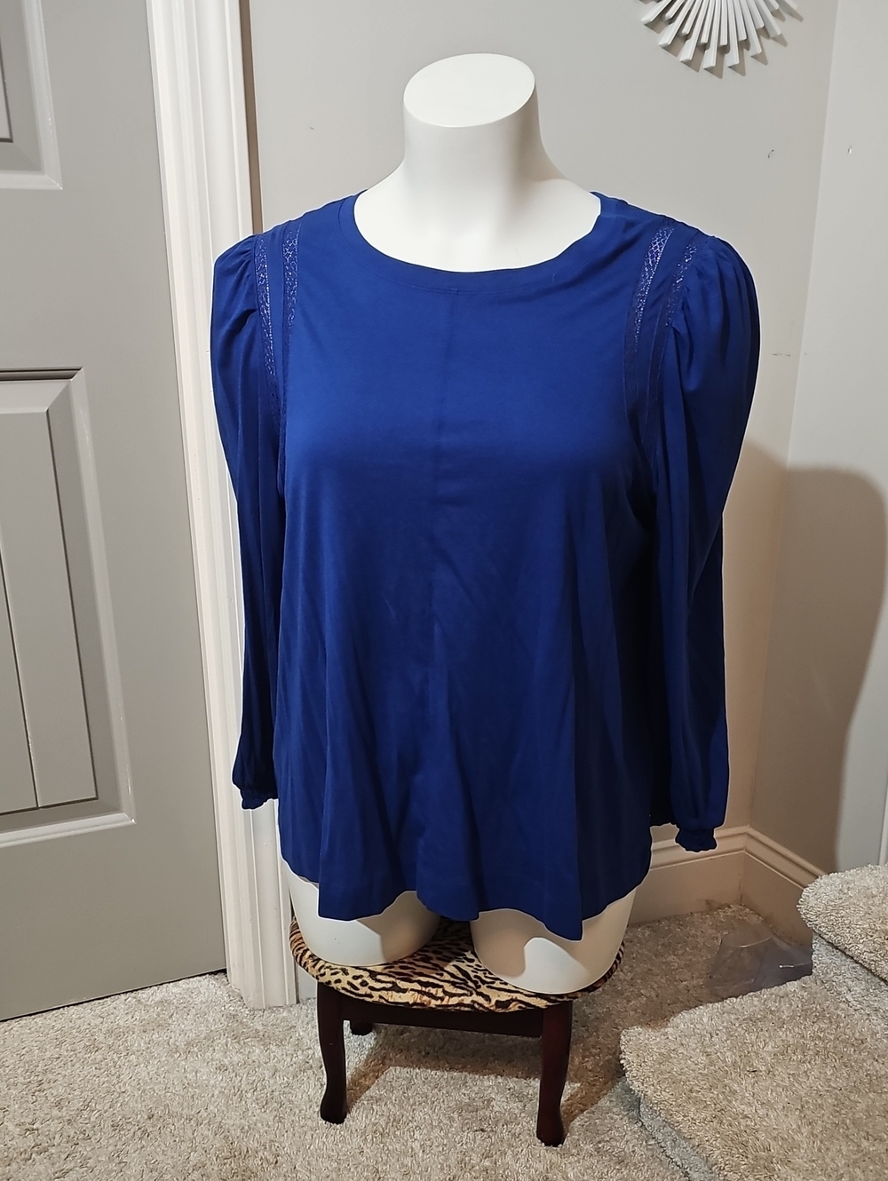 Lane Bryant Royal Blue Long Sleeve Round Neck Top